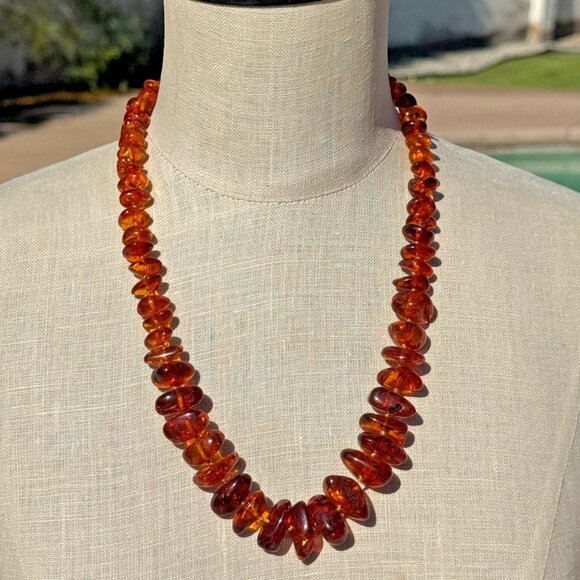 Vintage Natural Baltic Amber Necklace – Graduated Polished Beads – 24" – 52g - Picture 1 of 3